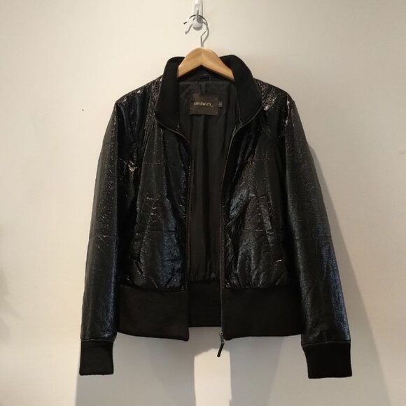 NWOT Sandwich Wet look Bomber Jacket Biker Moto Jacket vinyl look Mobwife Jacket - Picture 17 of 17